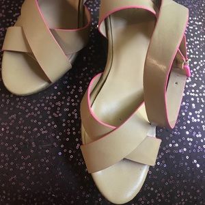 SBICCA of California Nude and Neon Pink  wedge